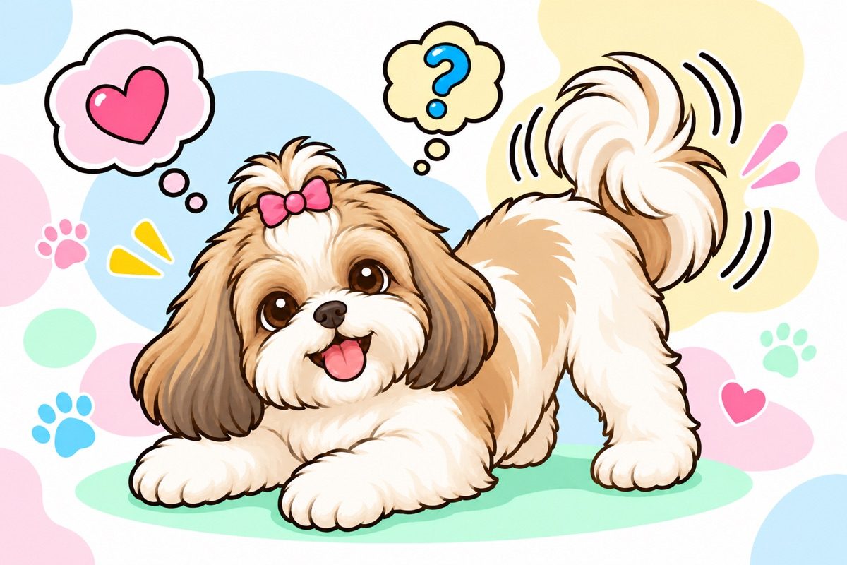 Illustration of a shih tzu doing a play bow