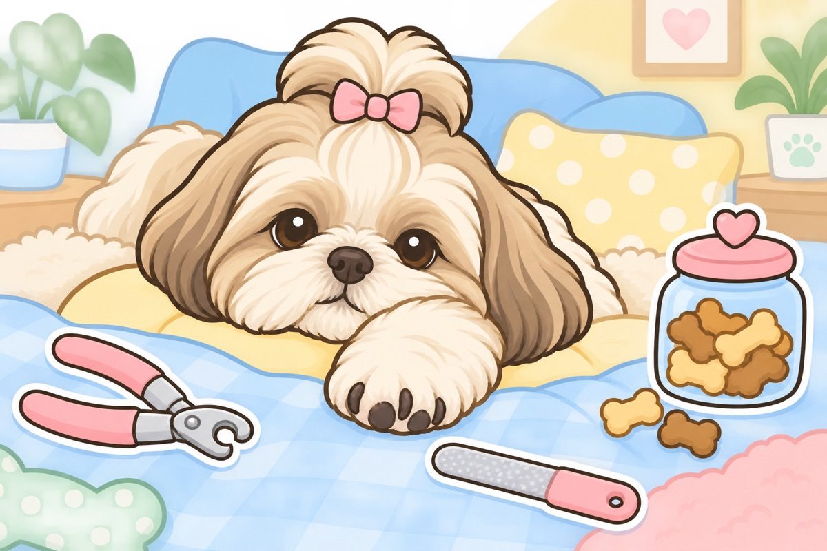Illustration of a paw with nail clippers and treats